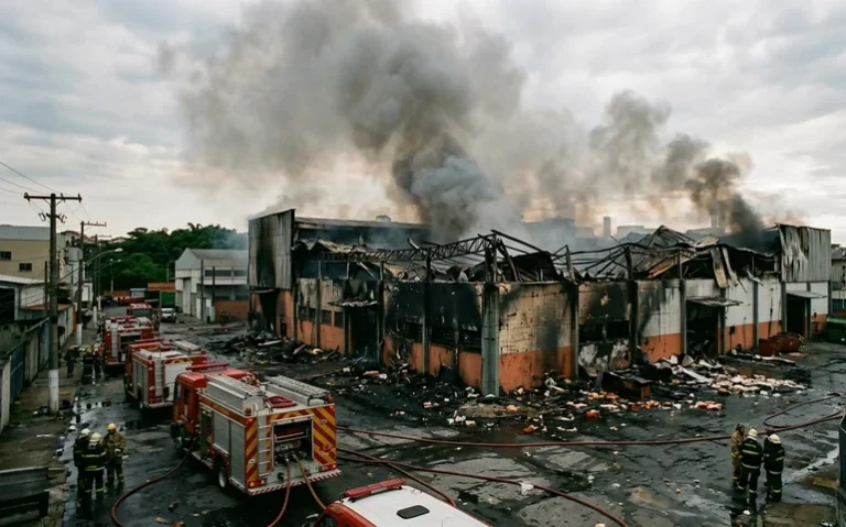 Incêndio de grandes proporções destrói fábrica de velas em Mauá