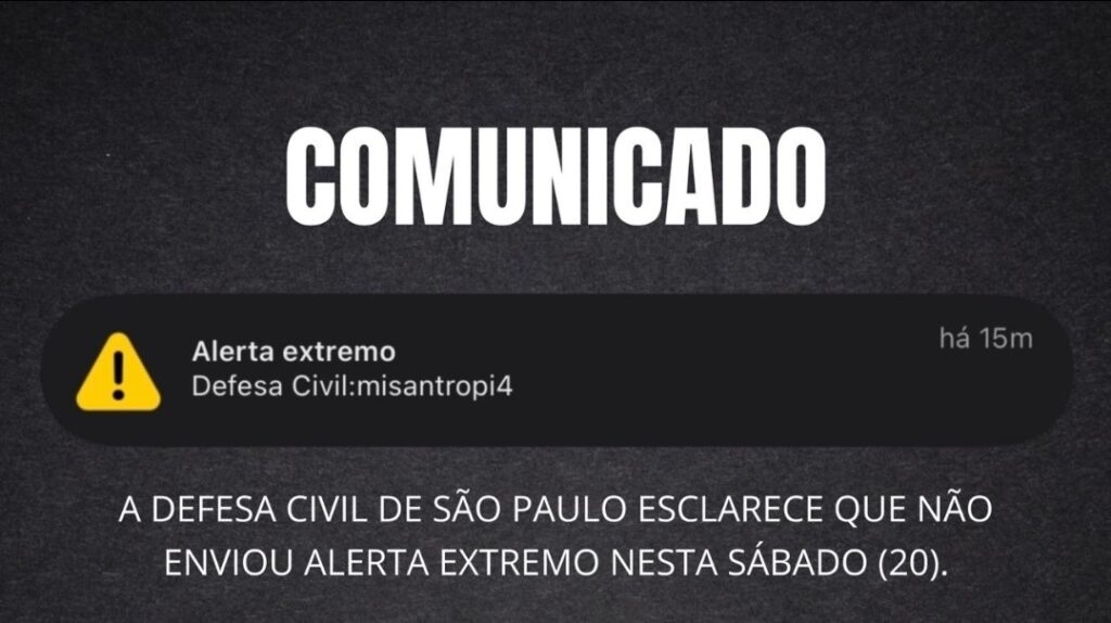 DEFESA CIVIL DE SÃO PAULO ESCLARECE ENVIO DE ALERTA