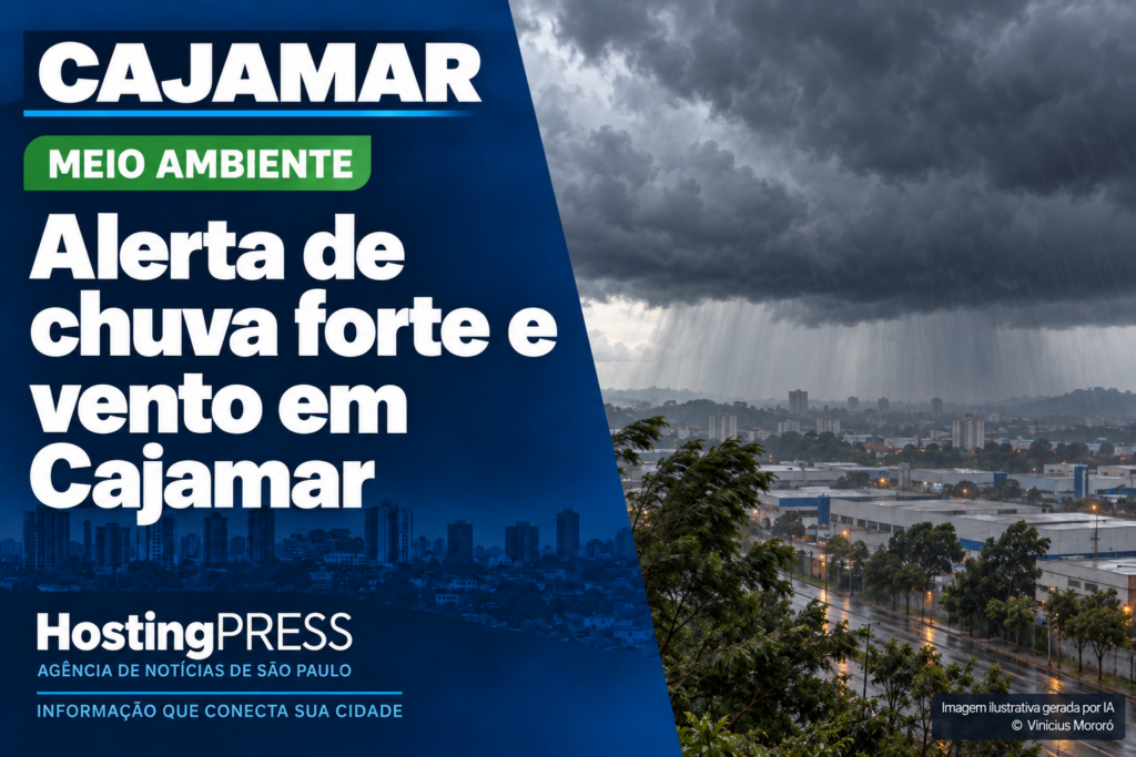 Cajamar entra em alerta para chuva forte e ventos de até 65 km/h nesta quarta e quinta