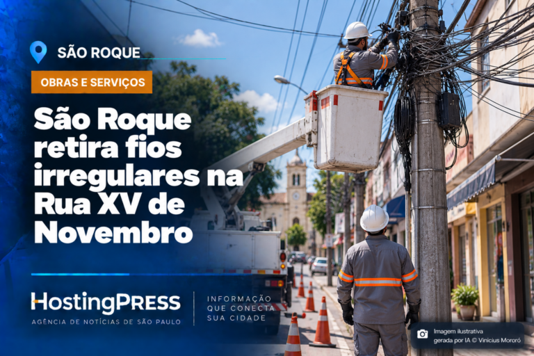 São Roque amplia operação de retirada de fios irregulares para a Rua XV de Novembro
