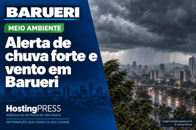 Defesa Civil emite alerta para chuva forte e vento em Barueri nesta quarta e quinta